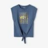 T-shirt Sport Motif Brillant Fille Bas Noué Bleu - Vertbaudet