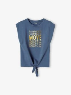 T-shirt Sport Motif Brillant Fille Bas Noué Bleu - Vertbaudet