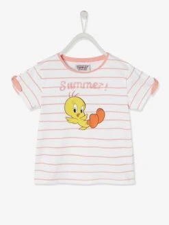 T-shirt Titi® Fille Rose Tendre Rayé - Looney Tunes