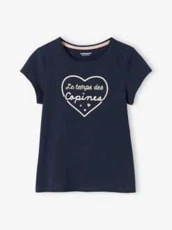 Tee-shirt à Message Basics Fille Corail - Vertbaudet -Petite Modeuse tee shirt a message basics fille 10
