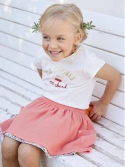 Tee-shirt à Message Basics Fille Corail - Vertbaudet -Petite Modeuse tee shirt a message basics fille 9