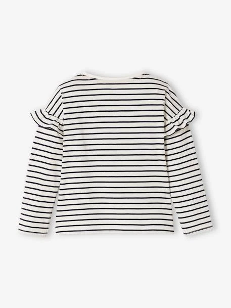 Tee-shirt à Message Manches Volantées Fille Blanc Rayé - Vertbaudet 2 Tee-shirt à Message Manches Volantées Fille Blanc Rayé - Vertbaudet – Image 2
