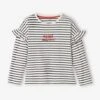 Tee-shirt à Message Manches Volantées Fille Blanc Rayé - Vertbaudet