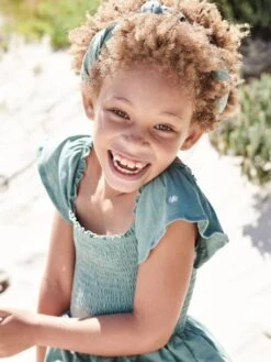 Tee-shirt à Smocks Fleurs Brodées File Vert - Vertbaudet