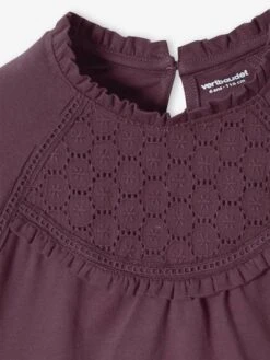 Tee-shirt Blouse Détail En Broderie Anglaise Fille Rose Poudré - Vertbaudet -Petite Modeuse tee shirt blouse detail en broderie anglaise fille 2