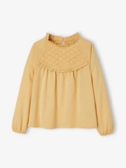 Tee-shirt Blouse Détail En Broderie Anglaise Fille Rose Poudré - Vertbaudet -Petite Modeuse tee shirt blouse detail en broderie anglaise fille 3
