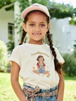 Tee-shirt égérie Fille Manches Courtes Volantées Ivoire - Vertbaudet -Petite Modeuse tee shirt egerie fille manches courtes volantees 2