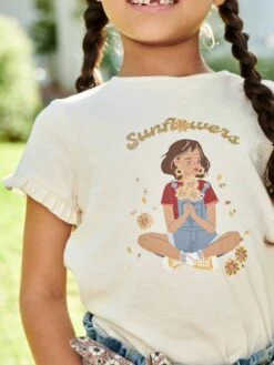 Tee-shirt égérie Fille Manches Courtes Volantées Ivoire - Vertbaudet -Petite Modeuse tee shirt egerie fille manches courtes volantees 3