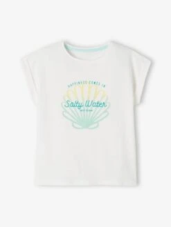 Tee-shirt Motif Coquillage Irisé Fille. Blanc - Vertbaudet
