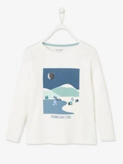 Tee-shirt Motif Fjord Fille Détails Sequins Ivoire - Vertbaudet