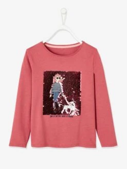 Tee-shirt Motif "girly" à Sequins Fille Rose Foncé - Vertbaudet -Petite Modeuse tee shirt motif girly a sequins fille 3