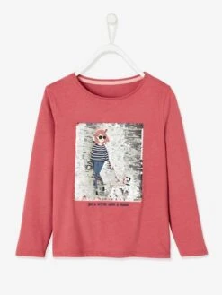 Tee-shirt Motif "girly" à Sequins Fille Rose Foncé - Vertbaudet -Petite Modeuse tee shirt motif girly a sequins fille 4