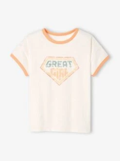 Tee-shirt Motif Graphique "great Girl" Fille écru - Vertbaudet -Petite Modeuse tee shirt motif graphique great girl fille 3