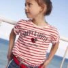Tee-shirt Rayé Avec Coeur En Sequins Fille écru Rayé - Vertbaudet