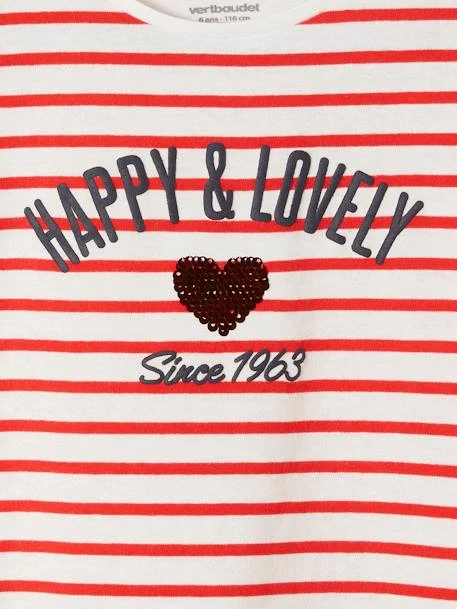 Tee-shirt Rayé Avec Coeur En Sequins Fille écru Rayé - Vertbaudet 4 Tee-shirt Rayé Avec Coeur En Sequins Fille écru Rayé - Vertbaudet – Image 4