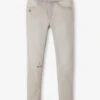 Tregging Brodé En Molleton Effet Denim Fille Denim Gris - Vertbaudet
