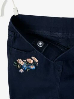 Tregging Couleur Brodé Fleurs Fille Encre - Vertbaudet -Petite Modeuse tregging couleur brode fleurs fille 3